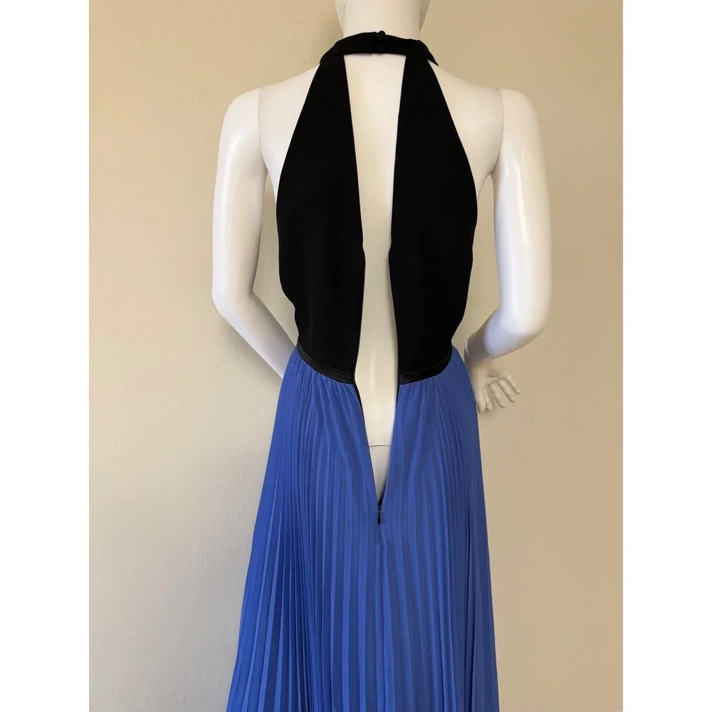 Halston Heritage Periwinkle Black Pleated Halter Maxi Gown Dress Size 12 New - Picture 15 of 17